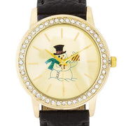 Gold Snowman Crystal Watch With Black Leather Strap freeshipping - Higher Class Elegance