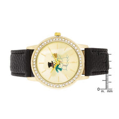 Gold Snowman Crystal Watch With Black Leather Strap freeshipping - Higher Class Elegance