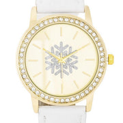 Gold Snowflake Crystal Watch With White Leather Strap freeshipping - Higher Class Elegance