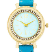 Georgia Gold Crystal Watch With Turquoise Leather Strap freeshipping - Higher Class Elegance