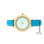 Georgia Gold Crystal Watch With Turquoise Leather Strap freeshipping - Higher Class Elegance