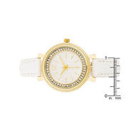Georgia Gold Crystal Watch With White Leather Strap freeshipping - Higher Class Elegance