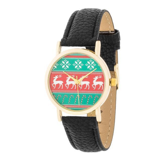 Gold Holiday Watch With Black Leather Strap freeshipping - Higher Class Elegance