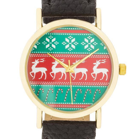 Gold Holiday Watch With Black Leather Strap freeshipping - Higher Class Elegance