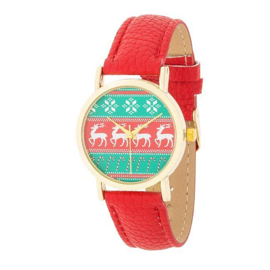Gold Holiday Watch With Red Leather Strap freeshipping - Higher Class Elegance