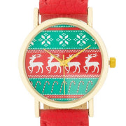 Gold Holiday Watch With Red Leather Strap freeshipping - Higher Class Elegance