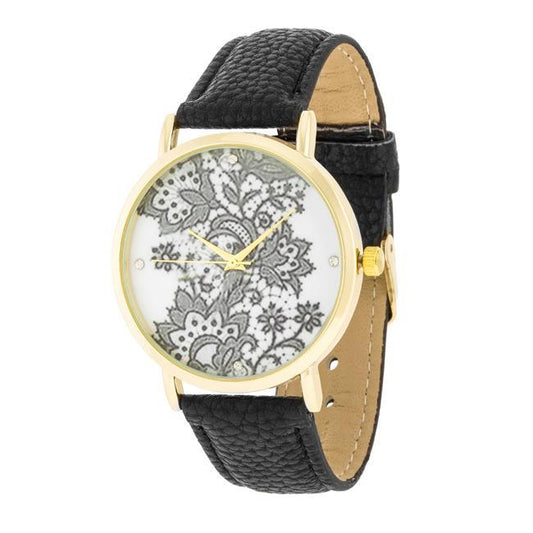 Gold Watch With Floral Print Dial freeshipping - Higher Class Elegance