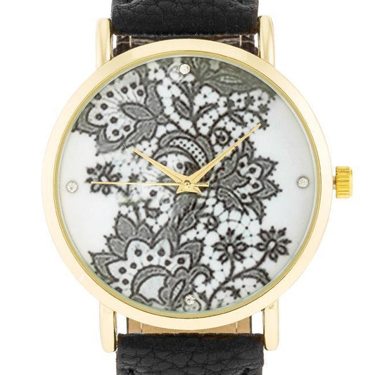 Gold Watch With Floral Print Dial freeshipping - Higher Class Elegance