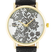Gold Watch With Floral Print Dial freeshipping - Higher Class Elegance