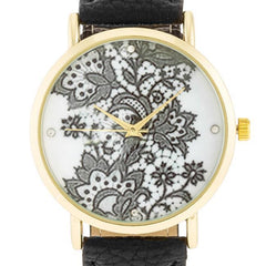 Gold Watch With Floral Print Dial freeshipping - Higher Class Elegance