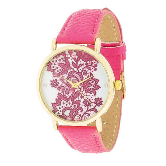 Gold Watch With Floral Print Dial freeshipping - Higher Class Elegance