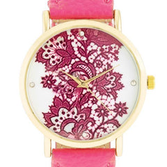 Gold Watch With Floral Print Dial freeshipping - Higher Class Elegance