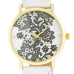 Gold Watch With Floral Print Dial freeshipping - Higher Class Elegance