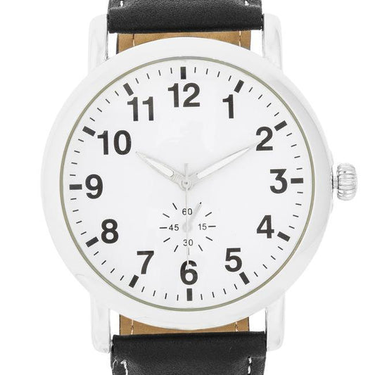 Silver Classic Watch With Black Leather Strap freeshipping - Higher Class Elegance