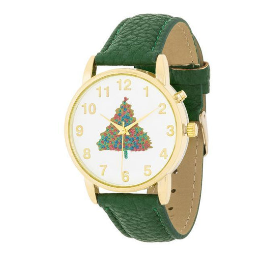 Gold Holiday Tune Watch With Green Leather Strap freeshipping - Higher Class Elegance