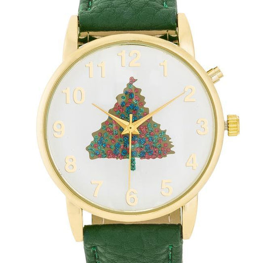Gold Holiday Tune Watch With Green Leather Strap freeshipping - Higher Class Elegance