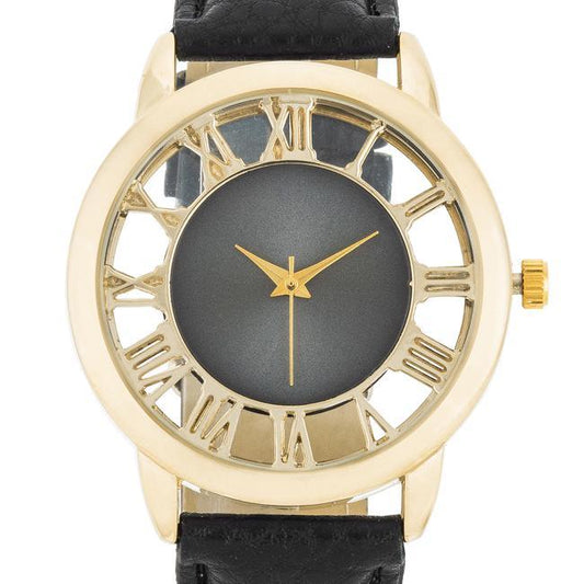 Cecelia Gold Boyfriend Watch With Black Leather Band freeshipping - Higher Class Elegance