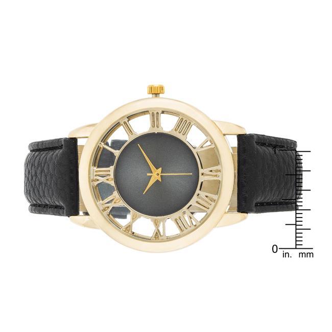 Cecelia Gold Boyfriend Watch With Black Leather Band freeshipping - Higher Class Elegance
