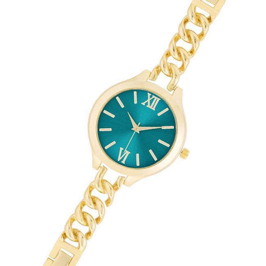 Gold Link Watch With Turqoise Dial freeshipping - Higher Class Elegance