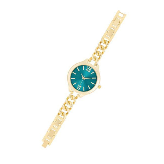Gold Link Watch With Turqoise Dial freeshipping - Higher Class Elegance