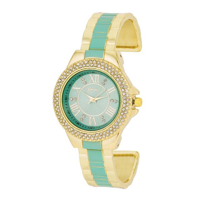 Gold Metal Cuff Watch With Crystals - Mint freeshipping - Higher Class Elegance