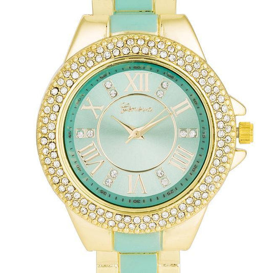 Gold Metal Cuff Watch With Crystals - Mint freeshipping - Higher Class Elegance