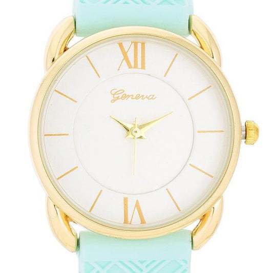 Mina Gold Classic Watch With Mint Rubber Strap freeshipping - Higher Class Elegance