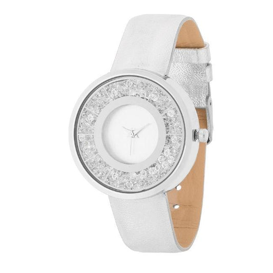 Silver Leather Watch With Crystals freeshipping - Higher Class Elegance