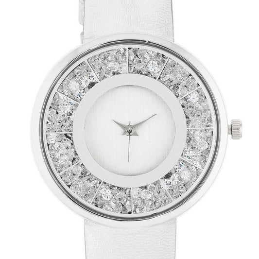 Silver Leather Watch With Crystals freeshipping - Higher Class Elegance