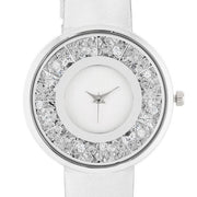 Silver Leather Watch With Crystals freeshipping - Higher Class Elegance