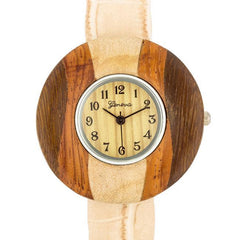 Brenna Beige Wood Inspired Leather Cuff Watch freeshipping - Higher Class Elegance
