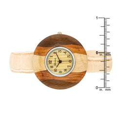 Brenna Beige Wood Inspired Leather Cuff Watch freeshipping - Higher Class Elegance