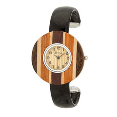 Brenna Black Wood Inspired Leather Cuff Watch freeshipping - Higher Class Elegance