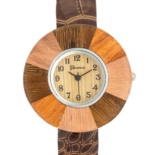 Brenna Dark Brown Wood Inspired Leather Cuff Watch freeshipping - Higher Class Elegance