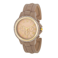 Ava Gold Taupe Metal Watch With Crystals freeshipping - Higher Class Elegance