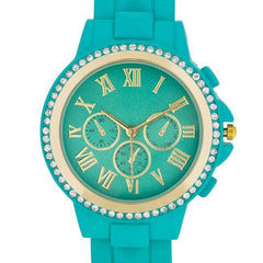 Ava Gold Turquoise Metal Watch With Crystals freeshipping - Higher Class Elegance