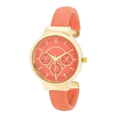 Reyna Gold Coral Leather Cuff Watch freeshipping - Higher Class Elegance