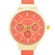 Reyna Gold Coral Leather Cuff Watch freeshipping - Higher Class Elegance