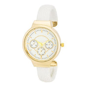 Reyna Gold White Leather Cuff Watch freeshipping - Higher Class Elegance