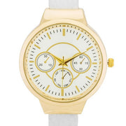 Reyna Gold White Leather Cuff Watch freeshipping - Higher Class Elegance