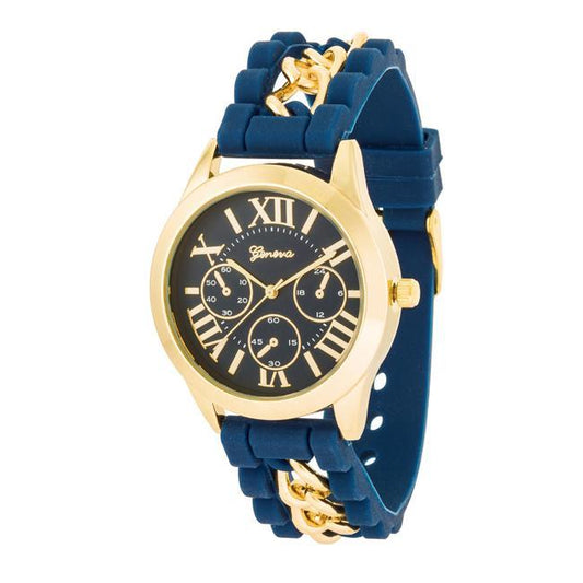 Gold Watch With Navy Blue Rubber Strap freeshipping - Higher Class Elegance
