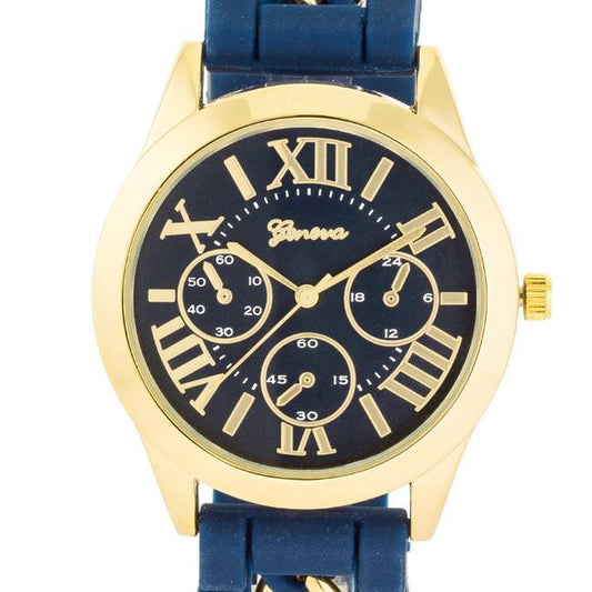 Gold Watch With Navy Blue Rubber Strap freeshipping - Higher Class Elegance