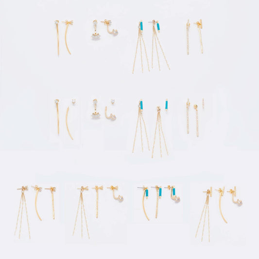 14 Karat Gold Plated Multishape CZ Front Back Earrings freeshipping - Higher Class Elegance