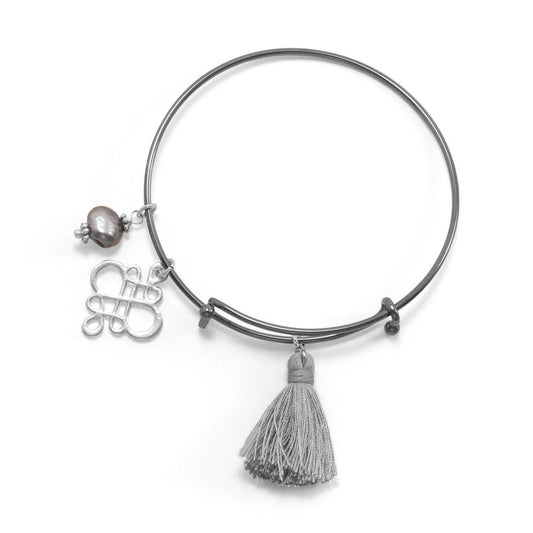 Black Tone Expandable Silver Tassel Charm Fashion Bangle Bracelet freeshipping - Higher Class Elegance