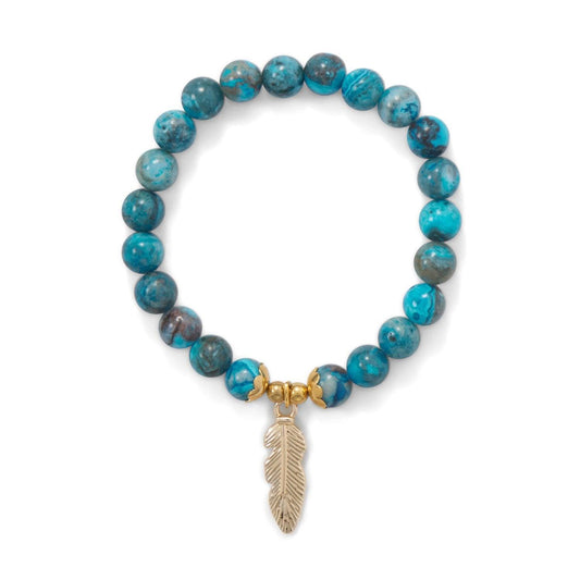 Dyed Agate Stretch Bracelet with Feather Charm freeshipping - Higher Class Elegance