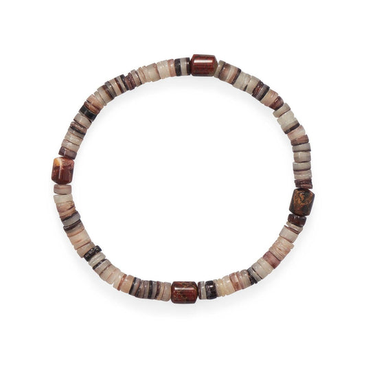 8" Shell Heishi and Jasper Stretch Bracelet freeshipping - Higher Class Elegance