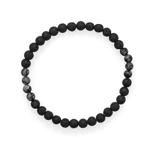 8" Black Lava and Snowflake Obsidian Stretch Bracelet freeshipping - Higher Class Elegance