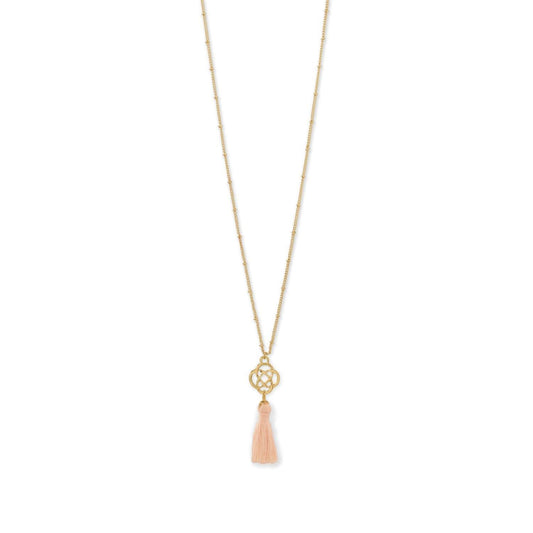 Gold Tone Celtic Charm and Peach Tassel Necklace freeshipping - Higher Class Elegance