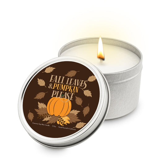 Fall Leaves & Pumpkin Please 5.5 oz Soy Blend Travel Candle Tin - Higher Class Elegance