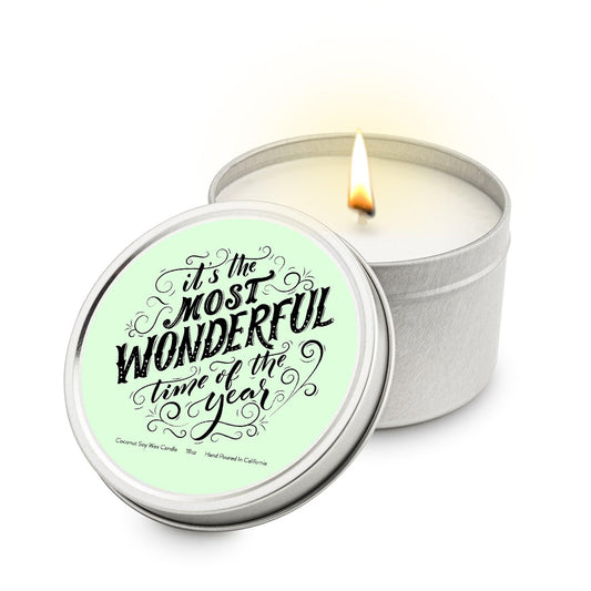 Its the Most Wonderful Time of Year 5.5 oz Soy Blend Travel Candle Tin - Higher Class Elegance